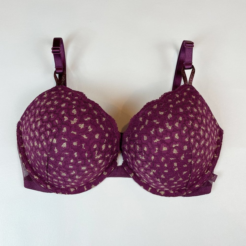 NWOT Victoria's Secret Bra 34DD Push-Up Purple Gold Metallic Leopard